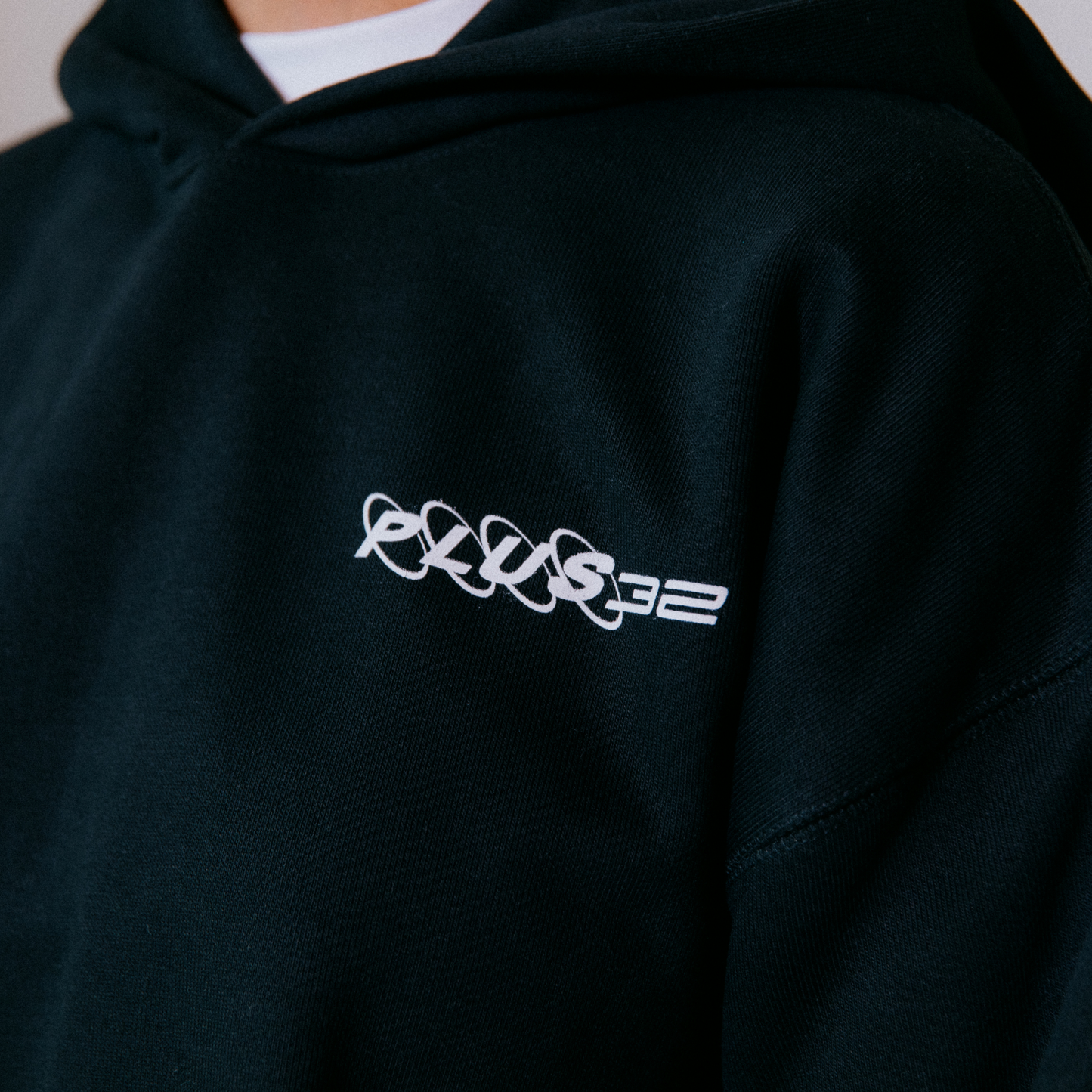 Heavyweight Hoodie Black Futuristic PLUS32™ Back & Front Logo